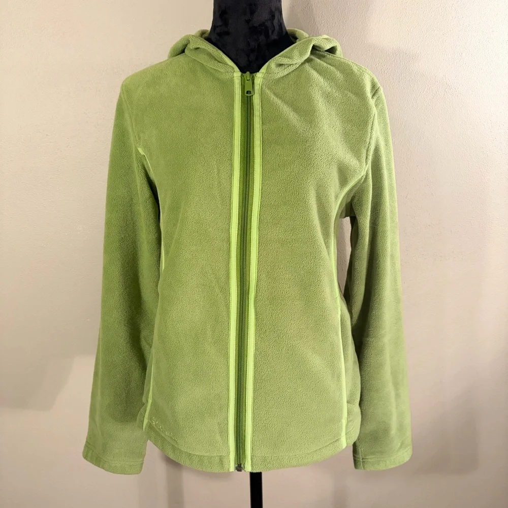 Columbia Fleece Hoodie Full-Zip Jacket Lime Green Sz L EUC Fall Layering Hiking